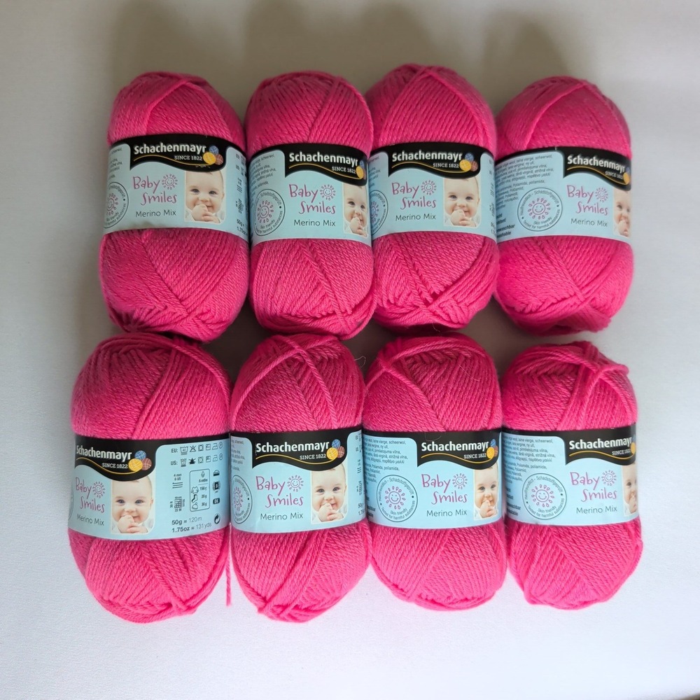 Schachenmayr Baby Smiles Merino Mix Yarn Lot of 8 Skeins Pink 01036 DK